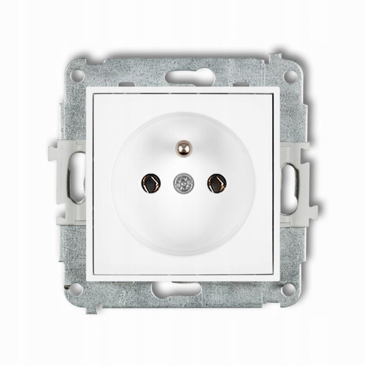 Gniazdo pojedyncze z uziemieniem Karlik Icon IGP-1z 2P+Z bez przesłon torów prądowych białe