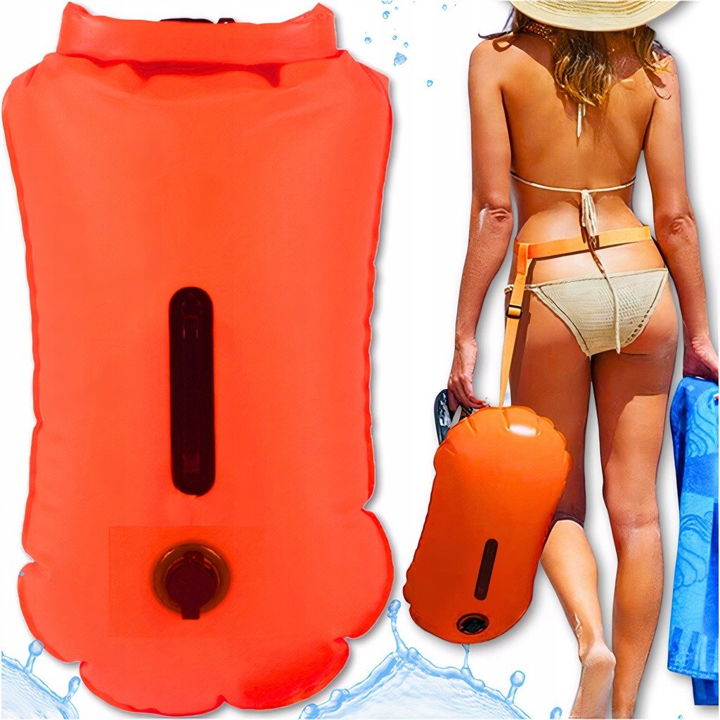 Bojka Asekuracyjna Boja do Pływania Dmuchana Sucha Kieszeń Deska Duża 74cm