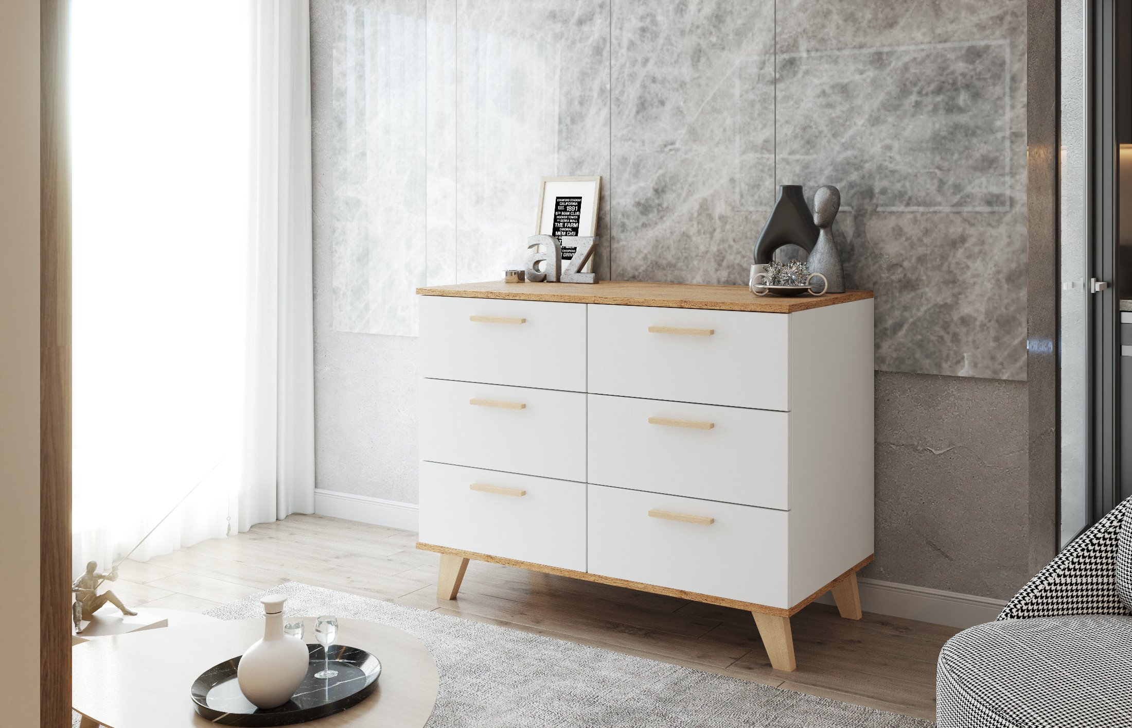 Komoda Skandynawska Z 6 Szufladami Olivier Pojemna Szafka 100cm Biały Mat