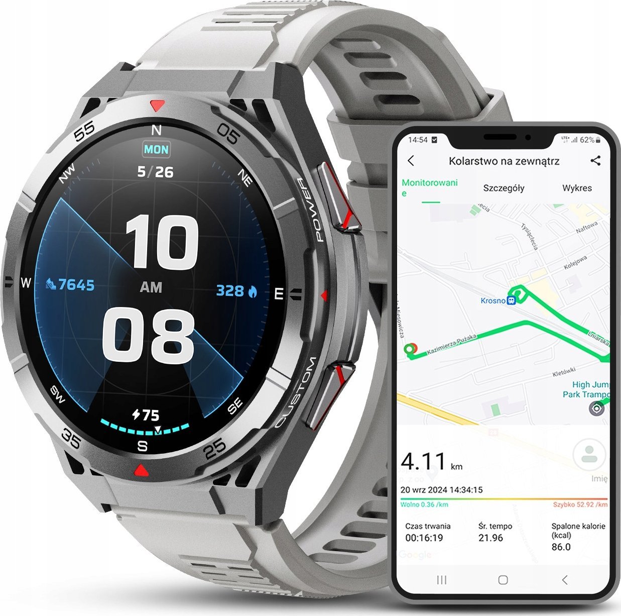 SMARTWATCH MĘSKI GPS ZEGAREK WODOODPORNY KOMPAS AMOLED BAROMETR ROZMOWY PL