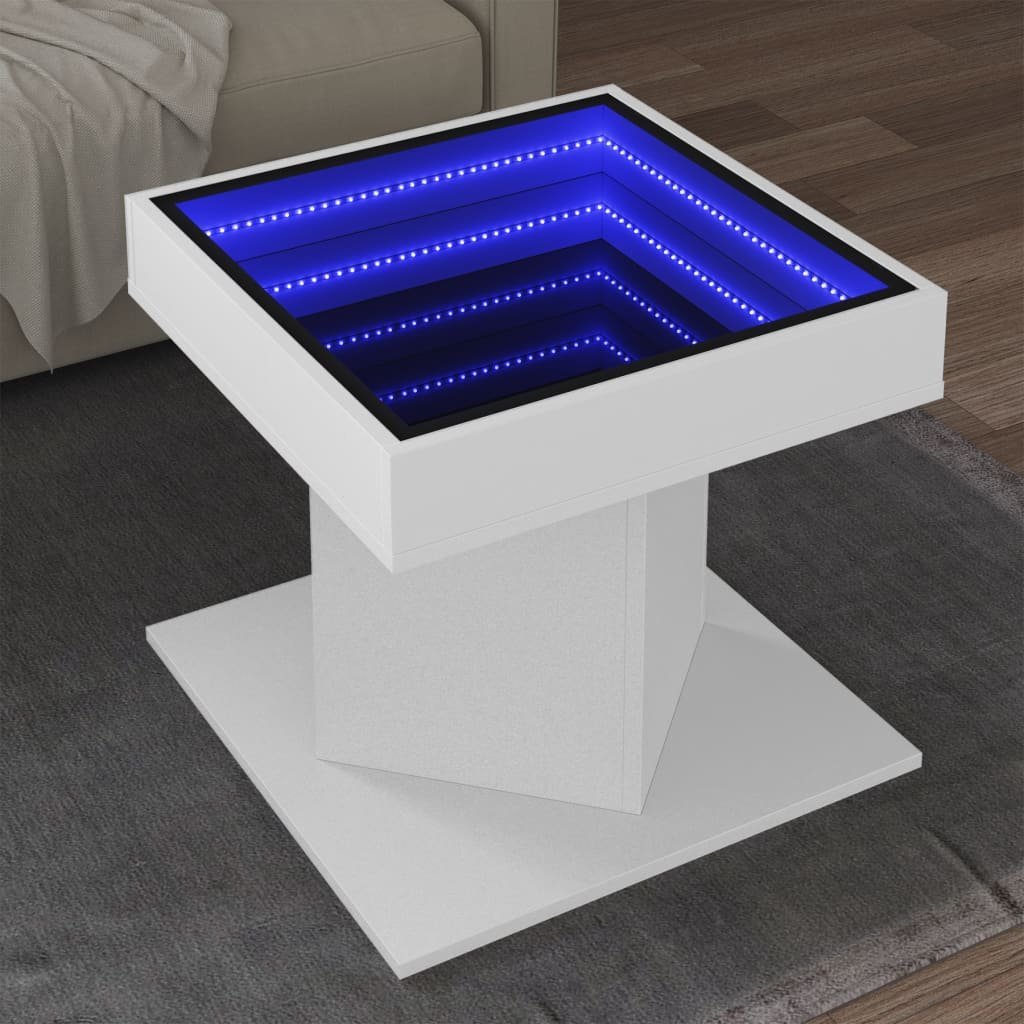 vidaXL vidaXL Stolik kawowy z LED, biały 50x50x45 cm, materiał drewnopochodny