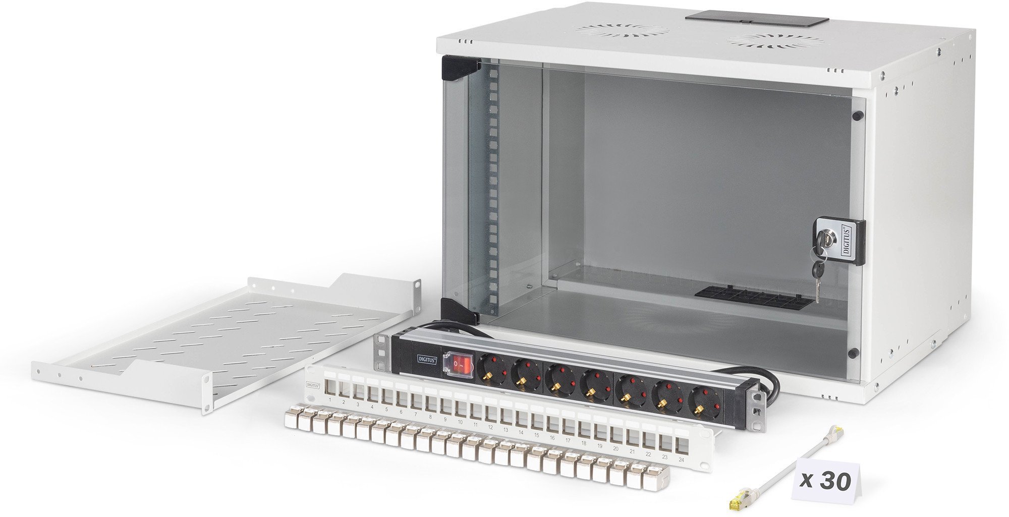 19\ Netzwerk-Set, 7HE Wandgehäuse und Zubehör, gr