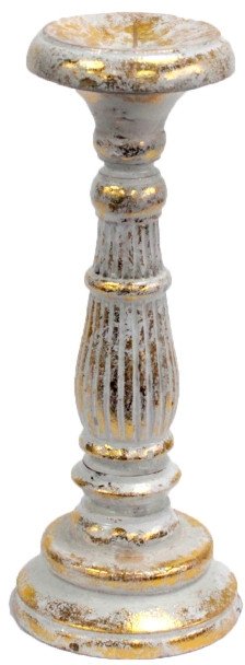 Świecznik drewniany Vintage - Biały Mały