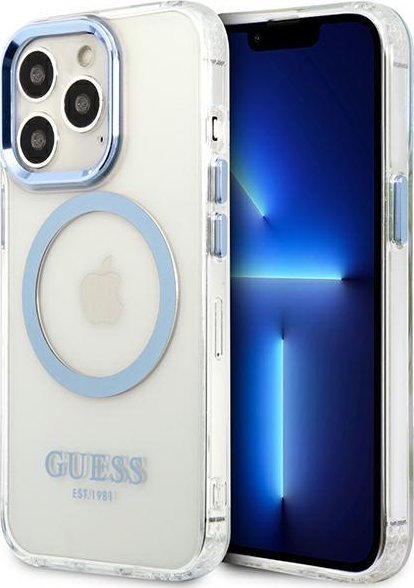 Guess Guess GUHMP13LHTRMB iPhone 13 Pro / 13 6,1" niebieski/blue hard case Metal Outline Magsafe