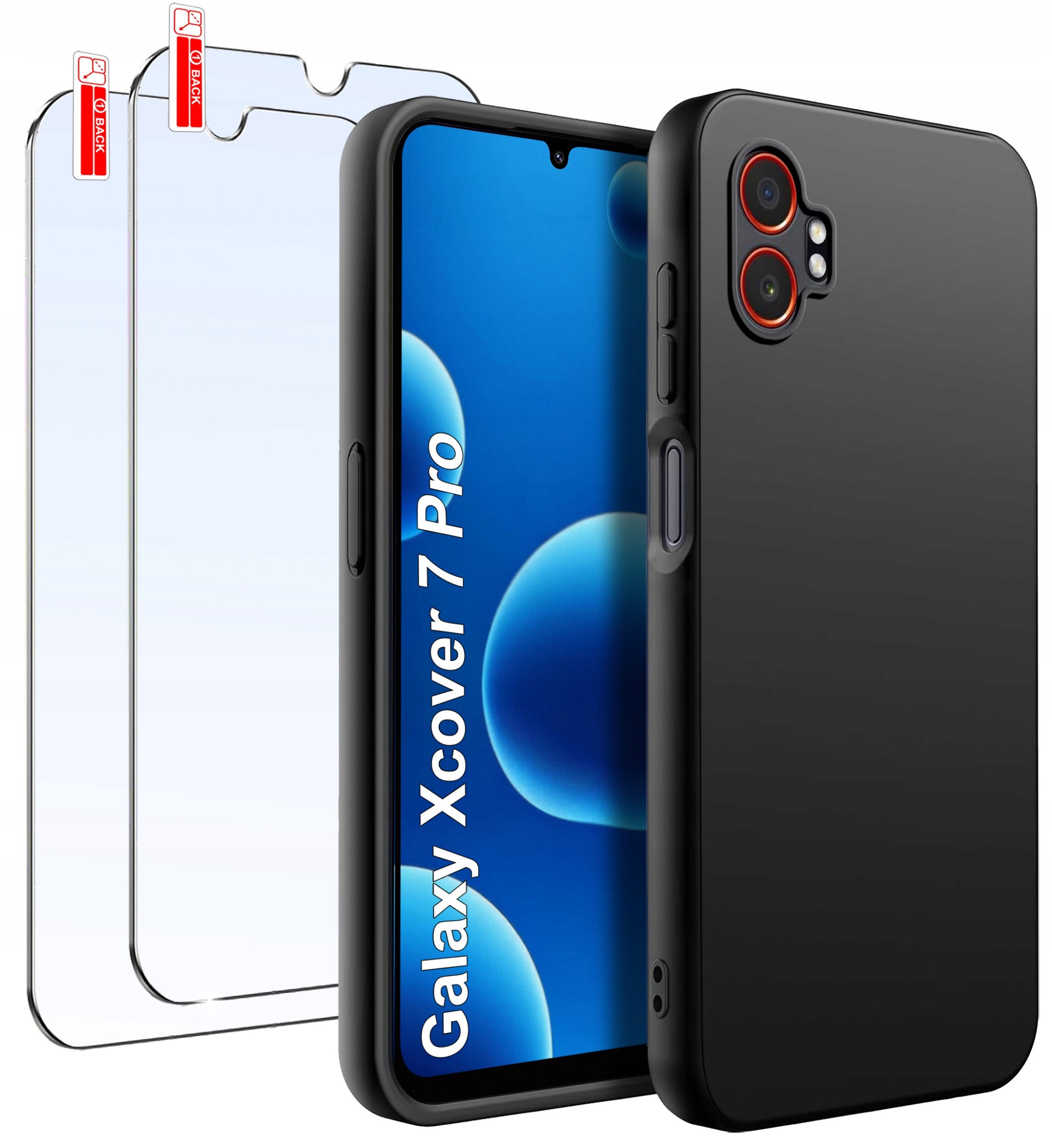 ZESTAW Etui do Samsung Xcover 7 Pro Matowe Czarne Silikon 2 SZTUKI SZKŁO