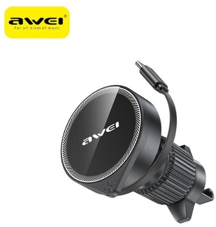 UCHWYT SAMOCHODOWY AWEI MAGSAFE X73 DO KRATKI WENTYLACYJNEJ Z WYCIĄGANYM KABLEM CZARNY/BLACK