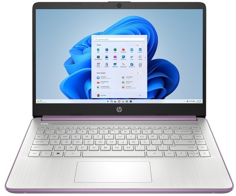 Dotykowy laptop HP 14-dq0804ds / A9ET6UA / Intel N4120 / 8GB / 64GB eMMC + 64GB SD / HD / Dotyk / Win 11 / Fioletowy