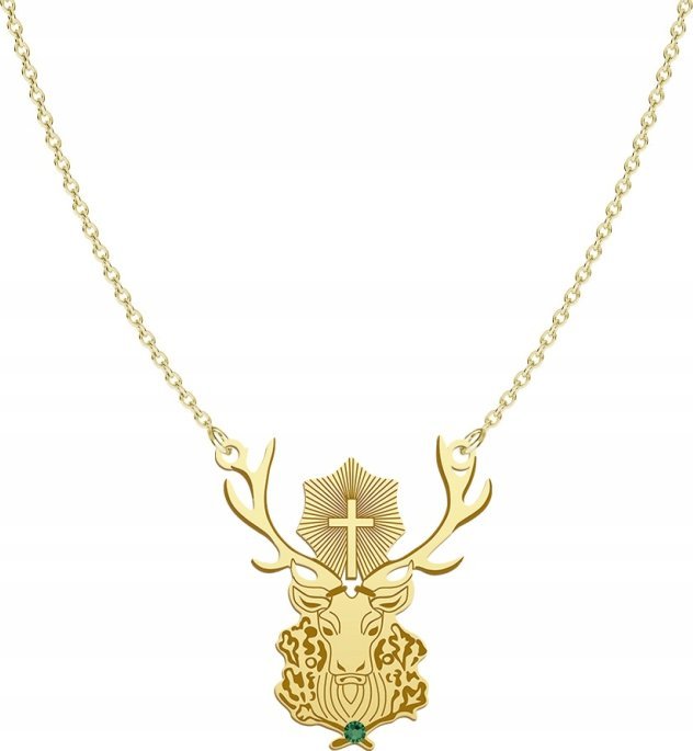 Radziszewska Jewellery Złoty Naszyjnik Jeleń Świętego Huberta Srebro 925 Prezent GRAWER GRATIS