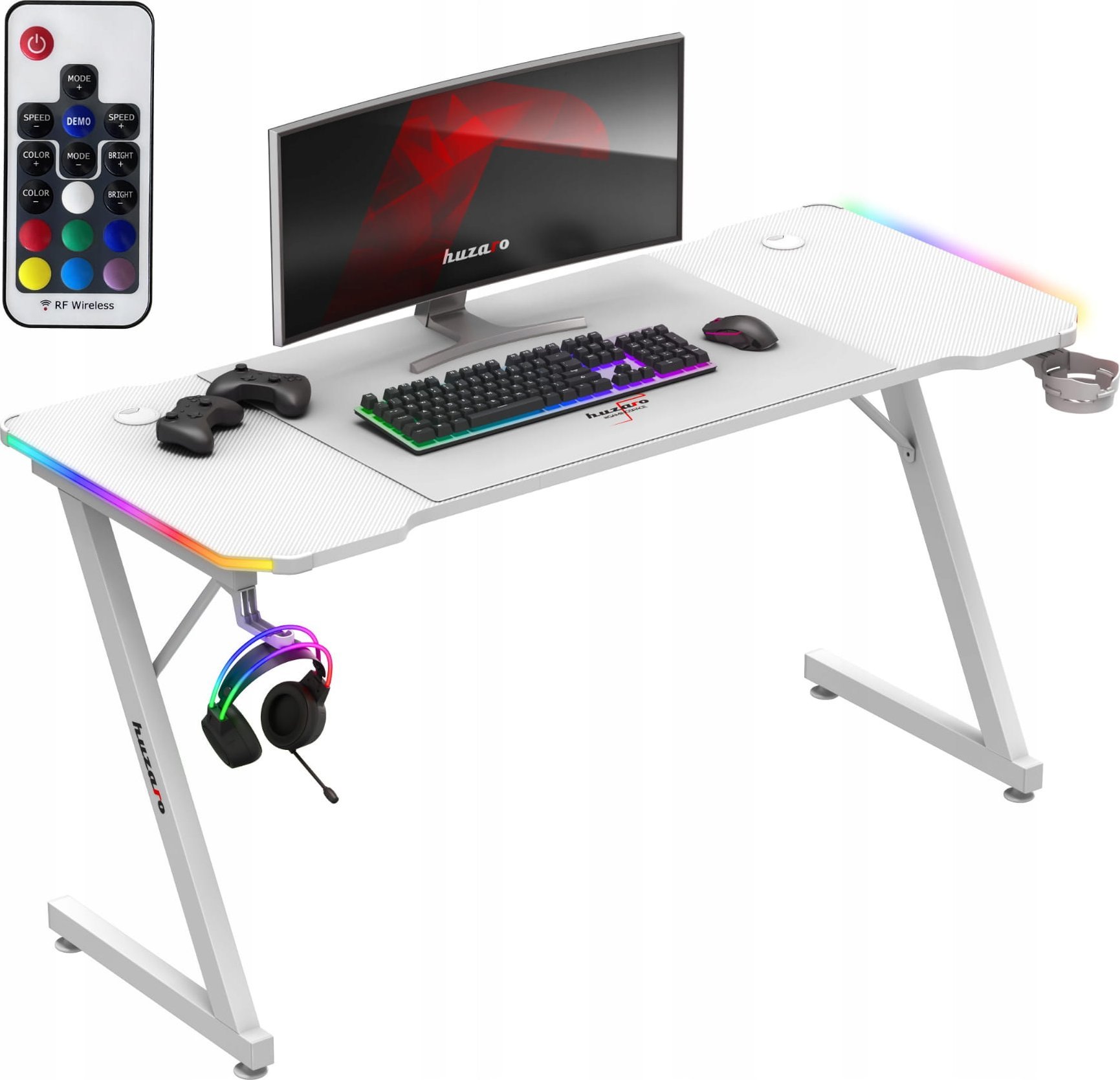 Biurko Huzaro Biurko Gamingowe Komputerowe Huzaro Hero 3.3 White Rgb + Podkładka Xxl