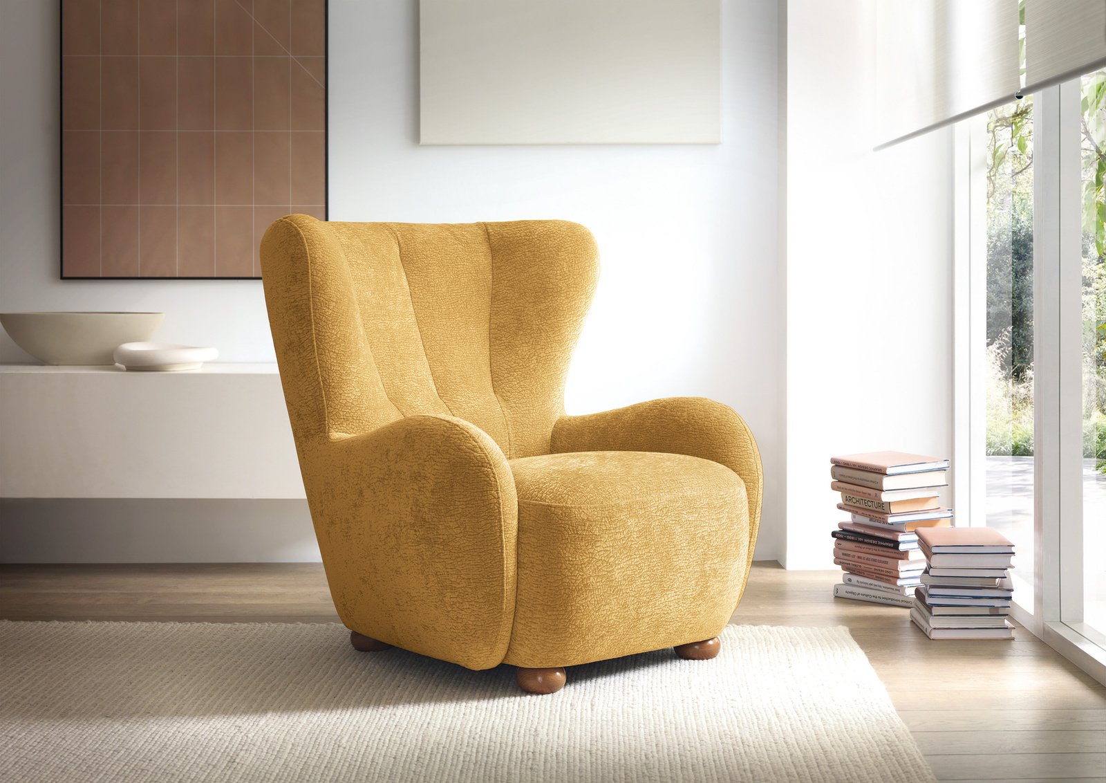 Fotel tapicerowany uszak FILO Dress Me 08 Musztardowy nóżki do wyboru