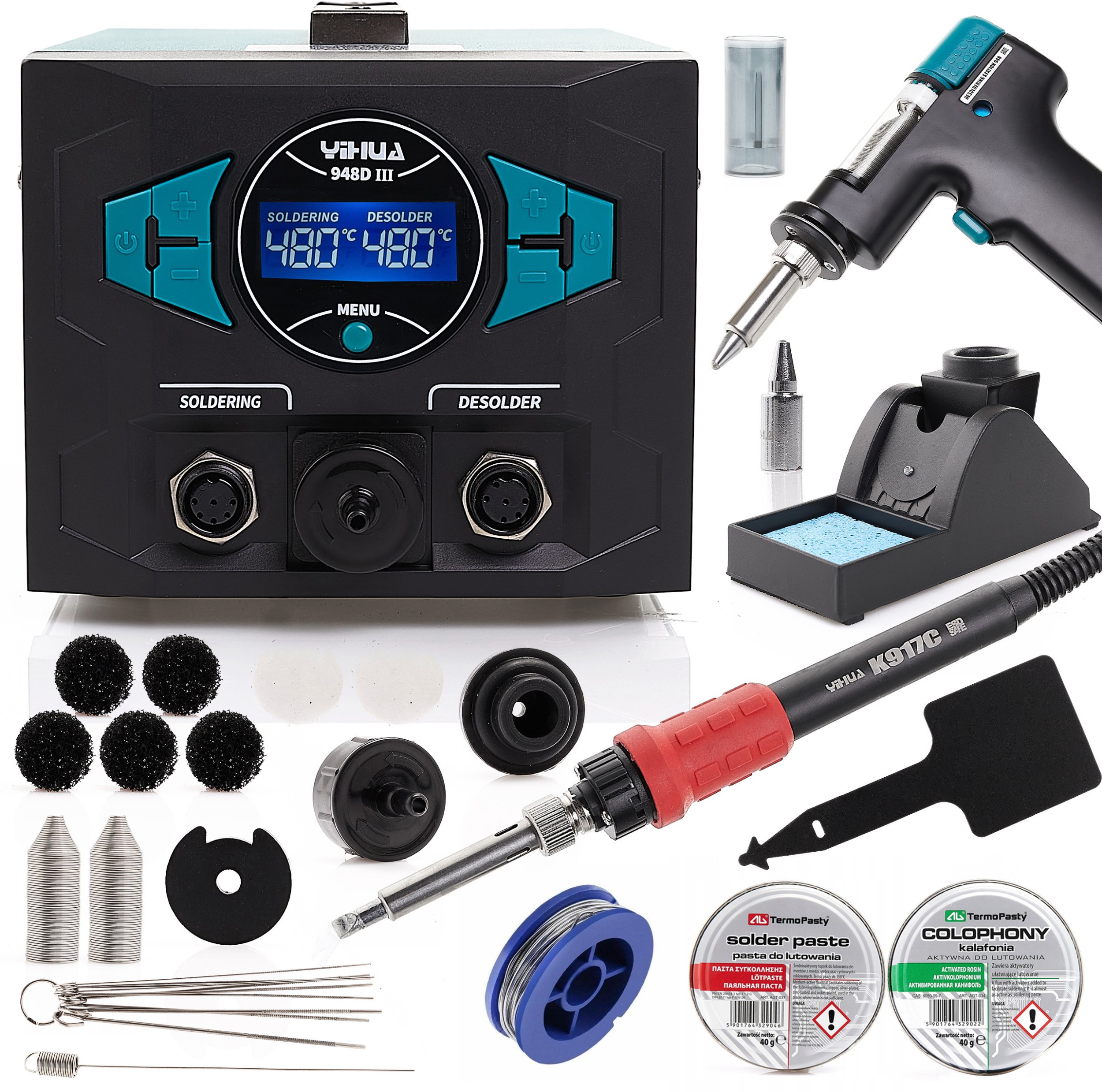 Stacja Lutownicza Rozlutownicza Yihua 948D-III Zestaw Pasta Kalafonia Cyna