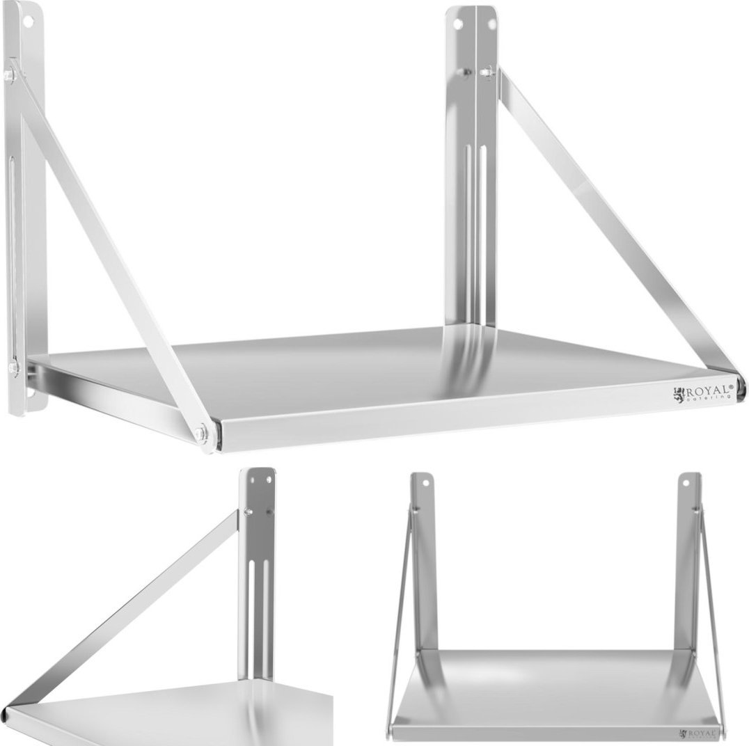 Royal Catering Półka ścienna gastronomiczna składana ze stali nierdzewnej do 40 kg 60 x 45 cm