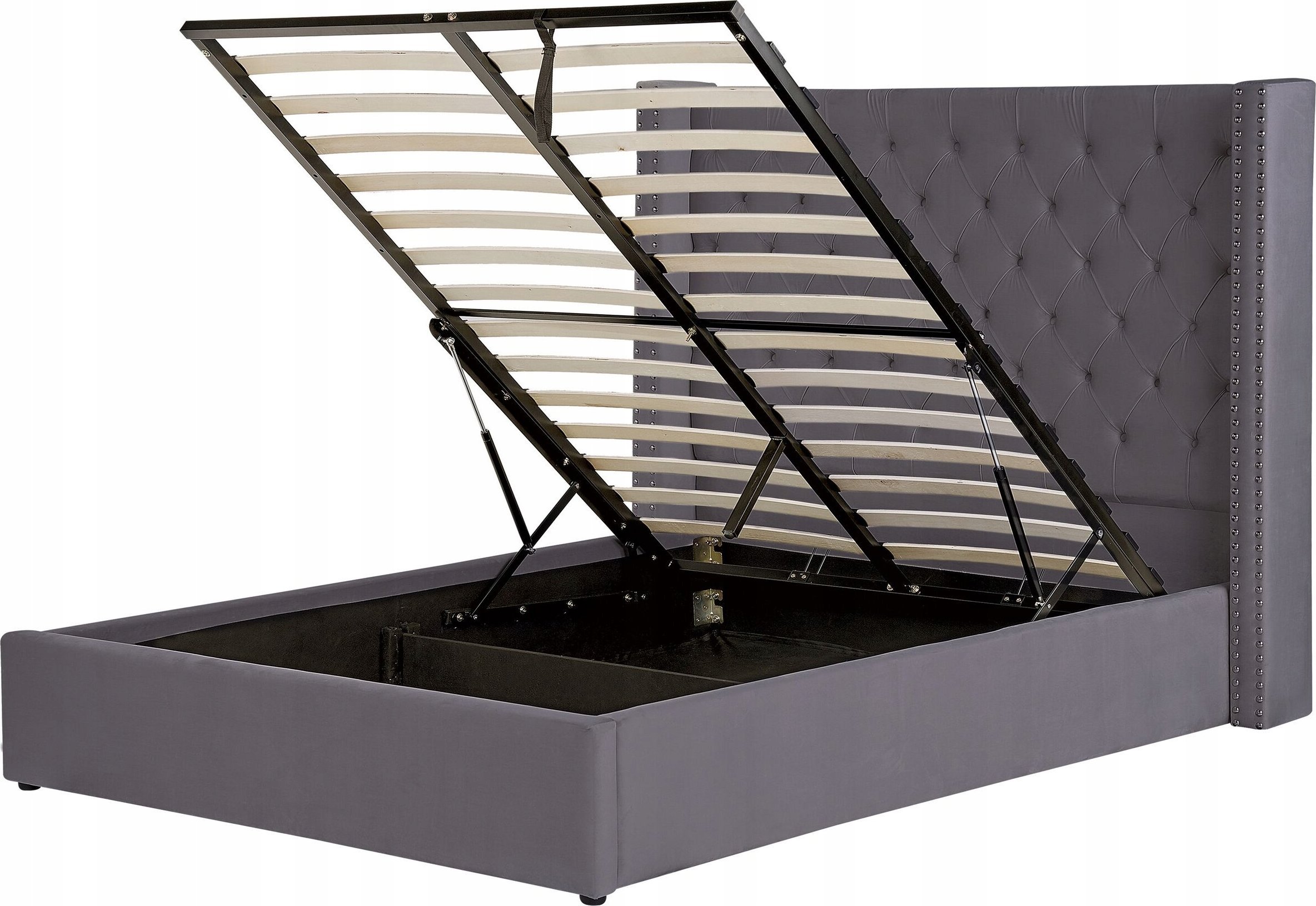 Beliani Łóżko z pojemnikiem welurowe 140 x 200 cm szare LUBBON