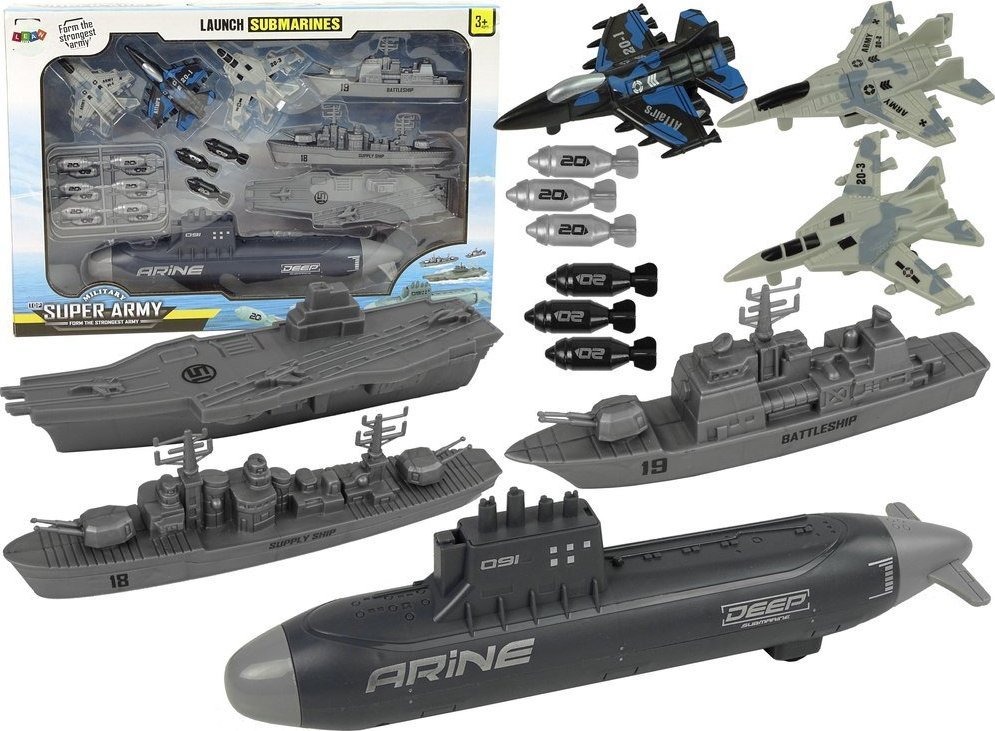 LeanToys Zestaw Armii Morskiej Okrętowa Baza Wojskowa Odrzutowce Bomby Wyrzutnia
