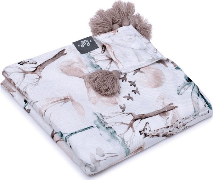 PULP BAMBOO Otulacz bawełniany z pomponikami - Safari