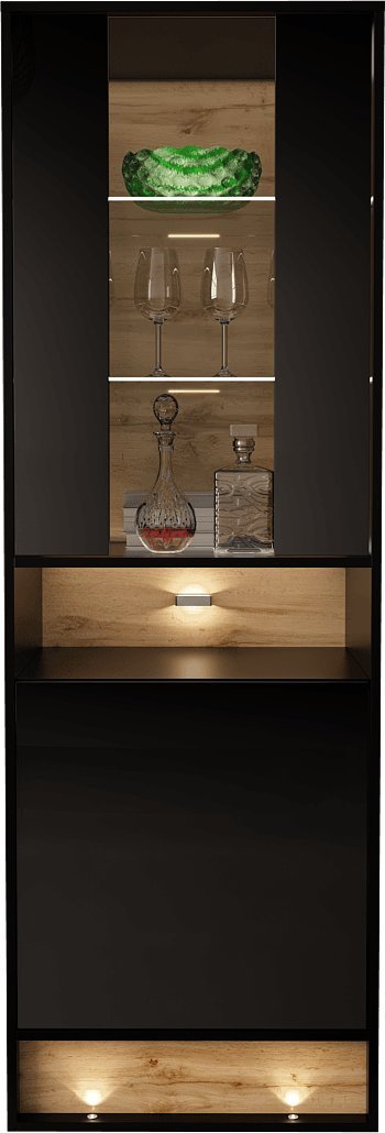 MEGSTYL WITRYNA 180CM Z WSTAWKĄ DĄB WOTAN - VISION 4 Czarny - Wotan mat - Czarny połysk