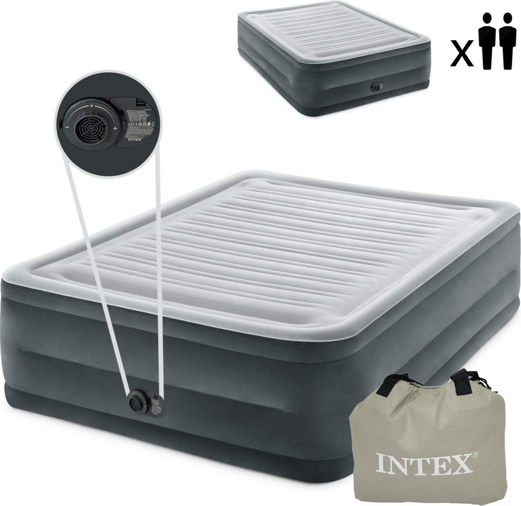 Intex Materac łóżko do spania dwuosobowy z pompką automatyczną - 203x152cm
