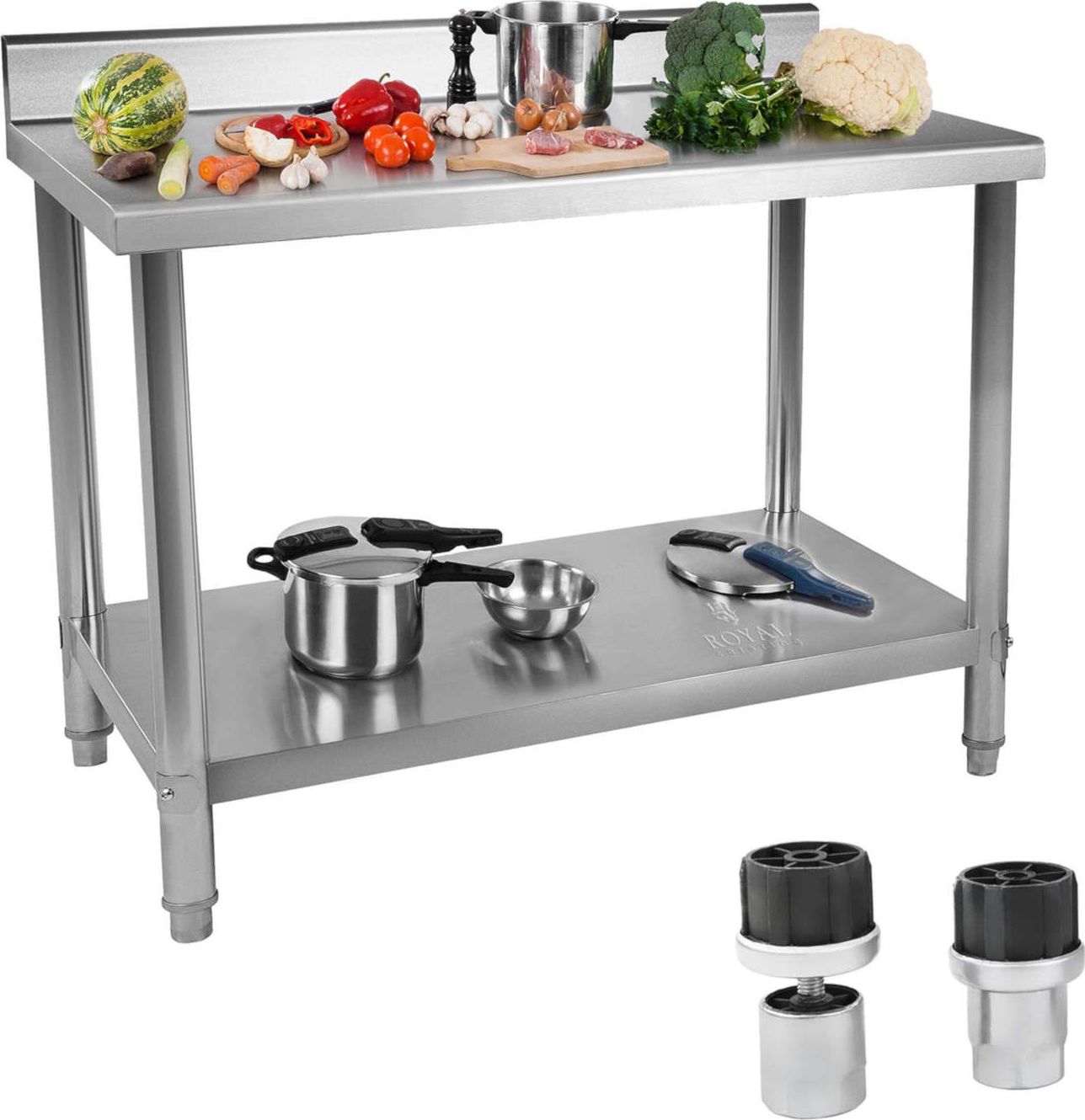 Royal Catering Blat roboczy, gastronomiczny, przyścienny, z rantem, stal nierdzewna, 100x70cm (10011091)