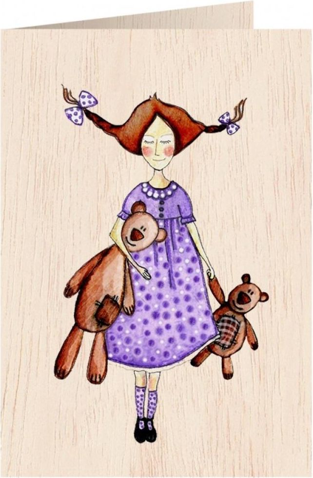 Cozywood Karnet drewniany C6 + koperta Misie