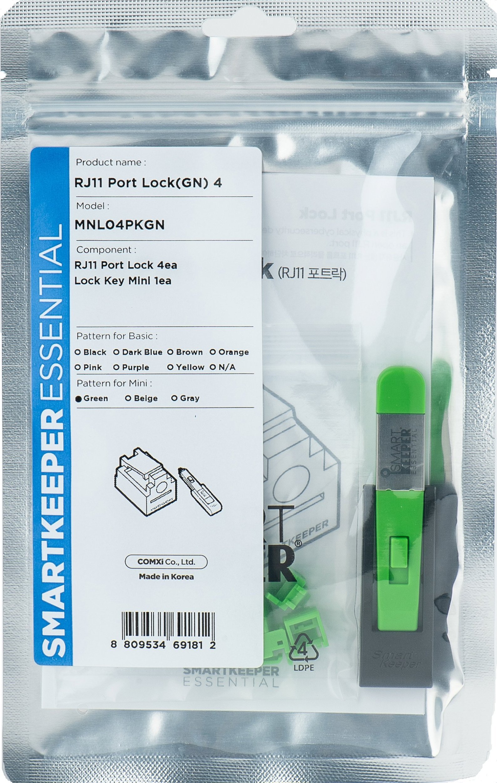 Smartkeeper SmartKeeper Mini "RJ11 Port" Blocker grün 4 Stk.+Key