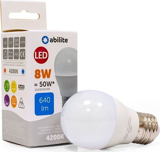 Abilite ŻARÓWKA LED ABILITE KULKA MLECZNA B.NEUTRALNA E27 8W/230V 640LM G455