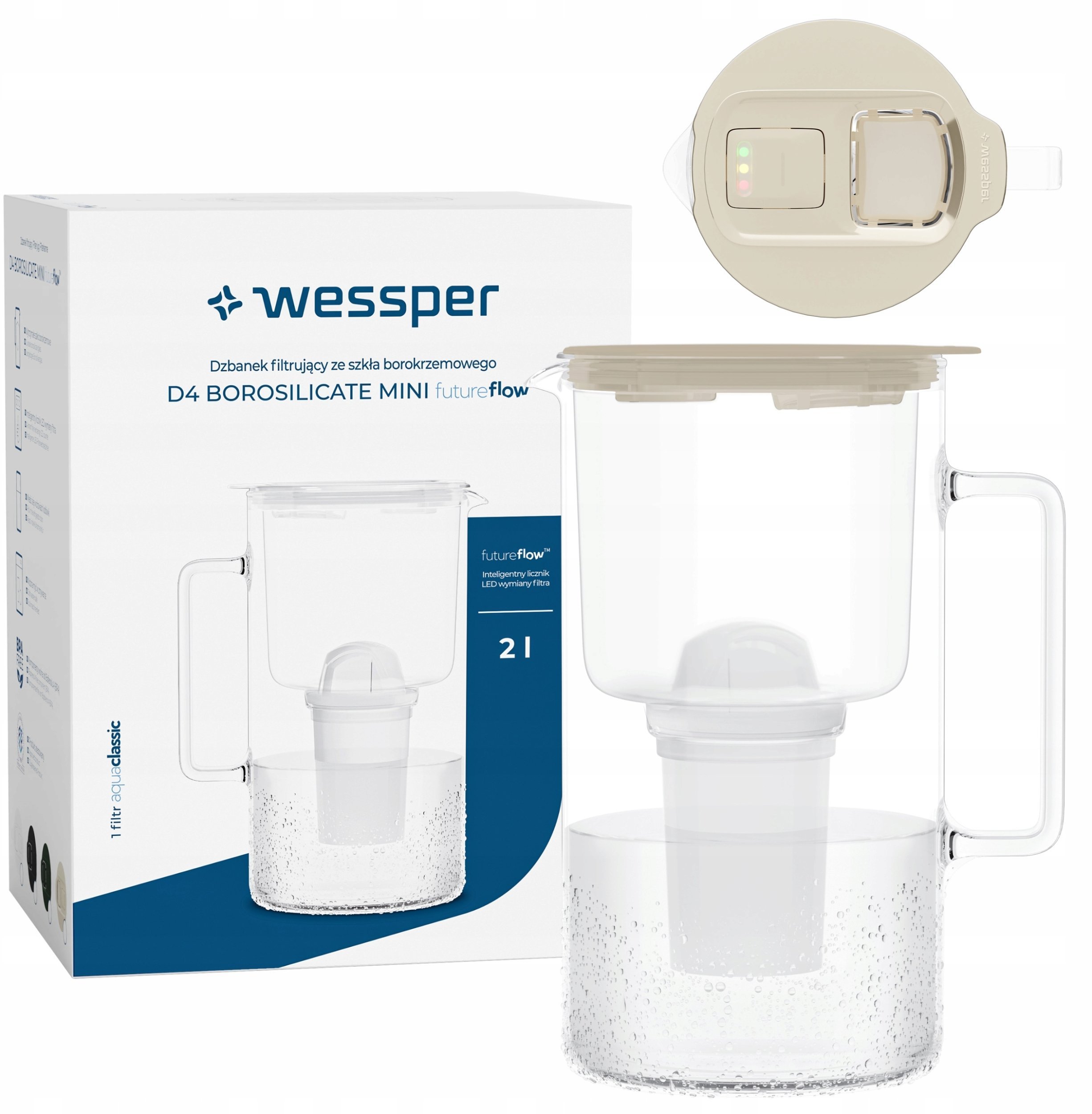Dzbanek Wessper D4 BOROSILICATE MINI futureflow™ Aquaclassic (WES209-FF-BG)