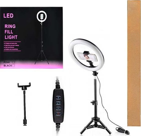 Lampa pierścieniowa ECOBOX LAMPA LED PIERŚCIENIOWA SELFIE RING 26 CM MAKIJAŻ STATYW 220CM