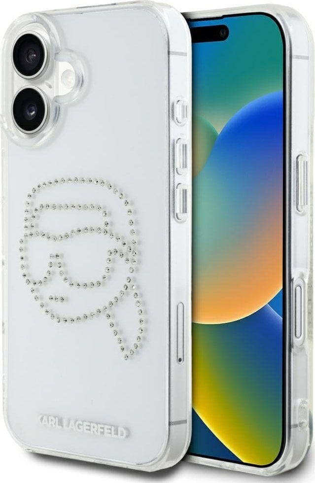 Case Karl Lagerfeld IML Rhinestones Karl Head for iPhone 16 transparent