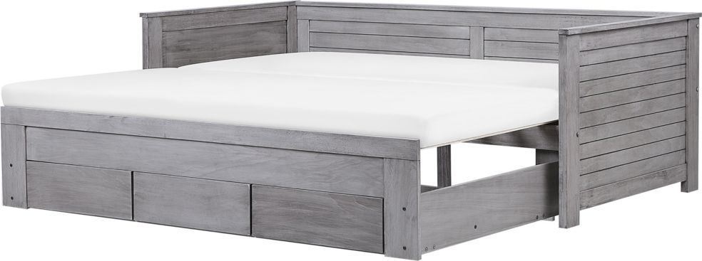 Beliani Łóżko wysuwane drewniane 90 x 200 cm szare CAHOR