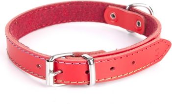 Dingo obroża skórzana podszyta filcem szer. 1,0 cm dł. 33 cm czerwona