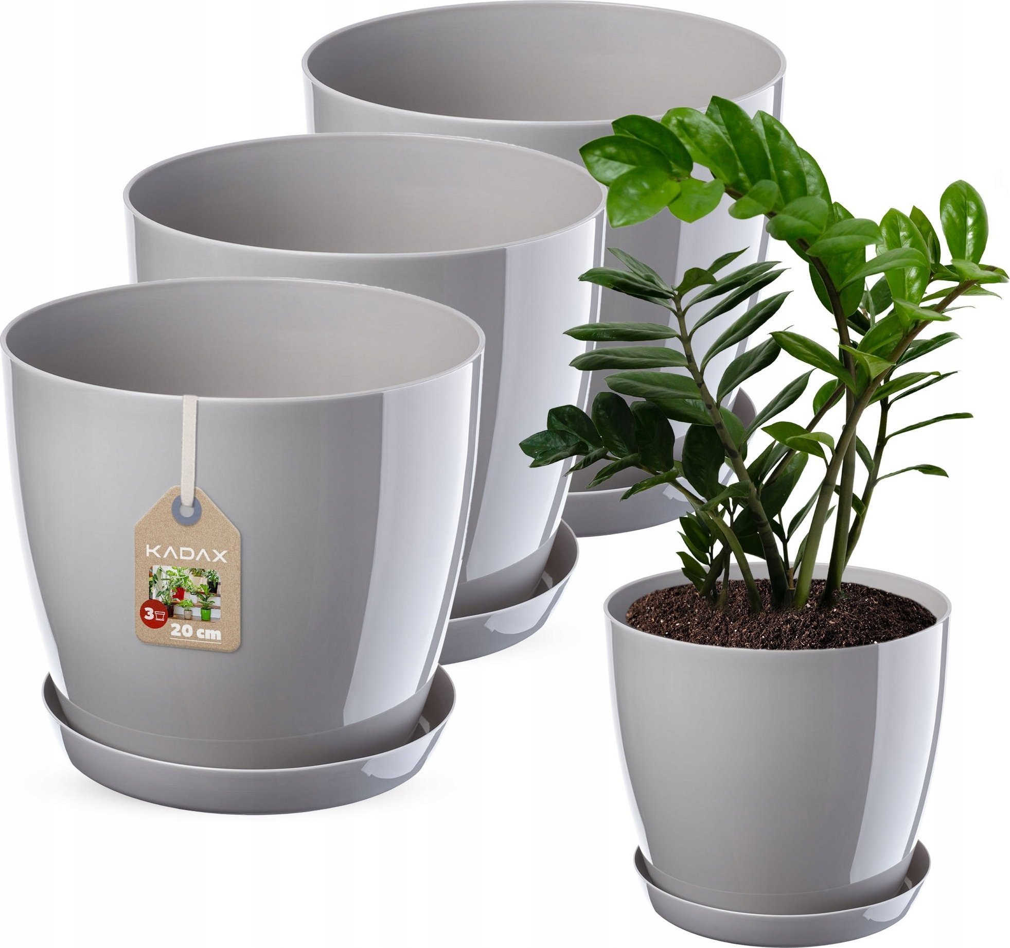 Kadax KADAX Zestaw 3x Doniczka Osłonka Szara Połysk 20cm