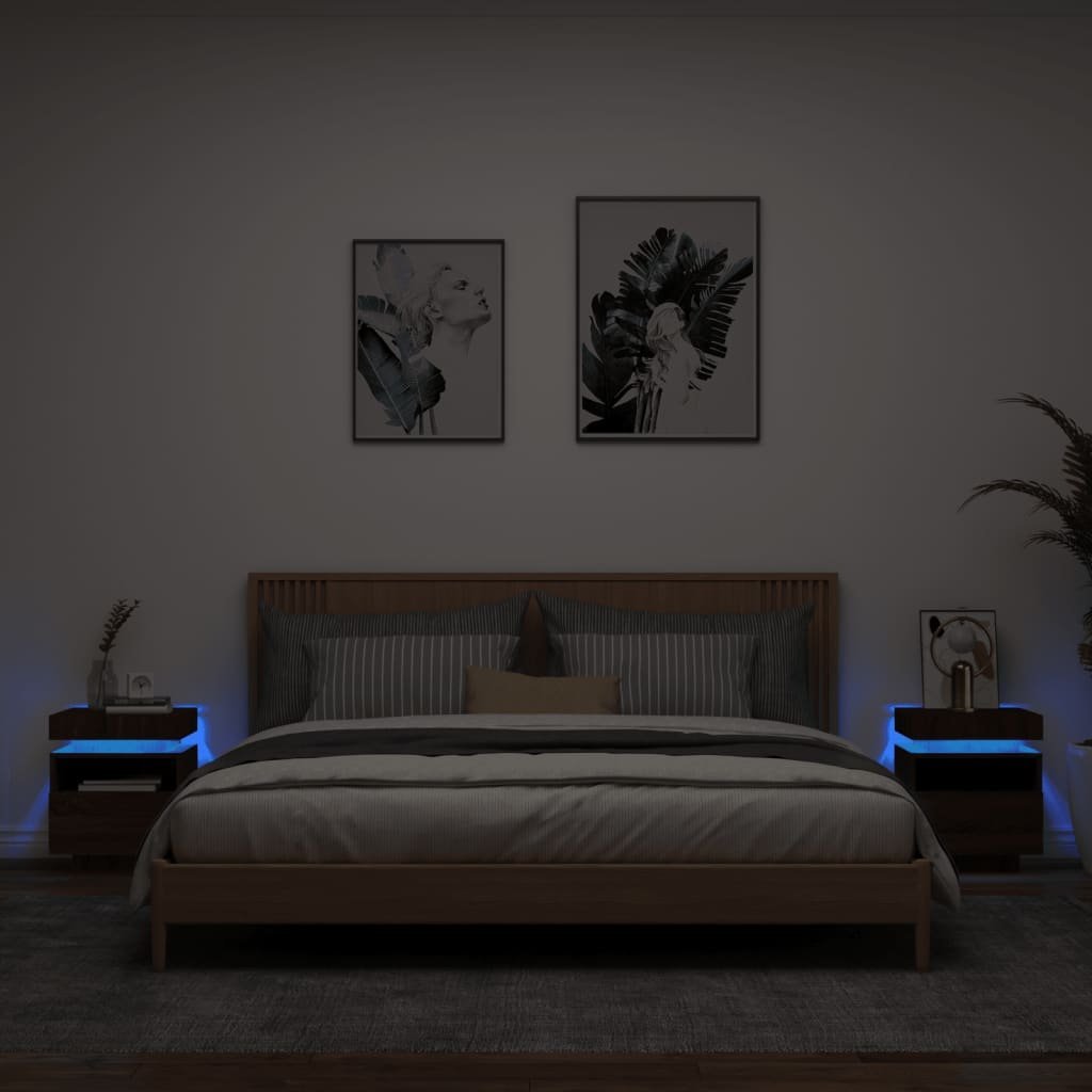 vidaXL Szafki nocne z LED, 2 szt., brązowy dąb, 40x39x48,5 cm