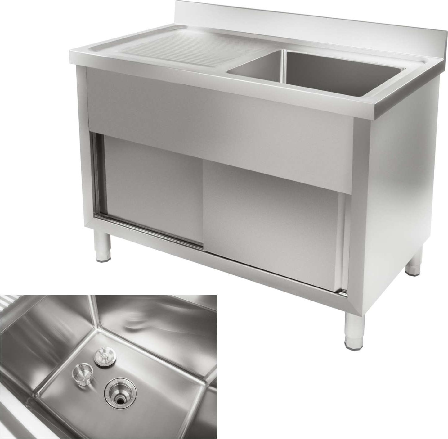 Royal Catering Zlew zlewozmywak basen nierdzewny stalowy do kuchni szer. 120cm Szafka zlewozmywakowa do kuchni stalowa ze zlewem ze stali i rantem sze