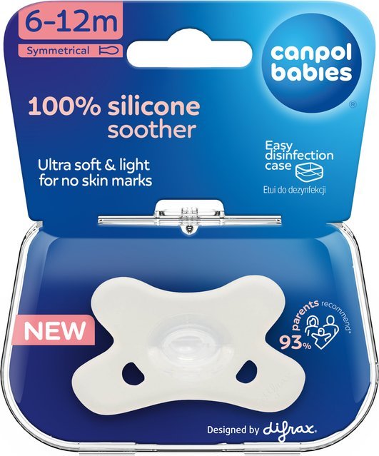 Smoczek symetryczny 6-12m 1 szt. 100% silikonowy biały 24/002