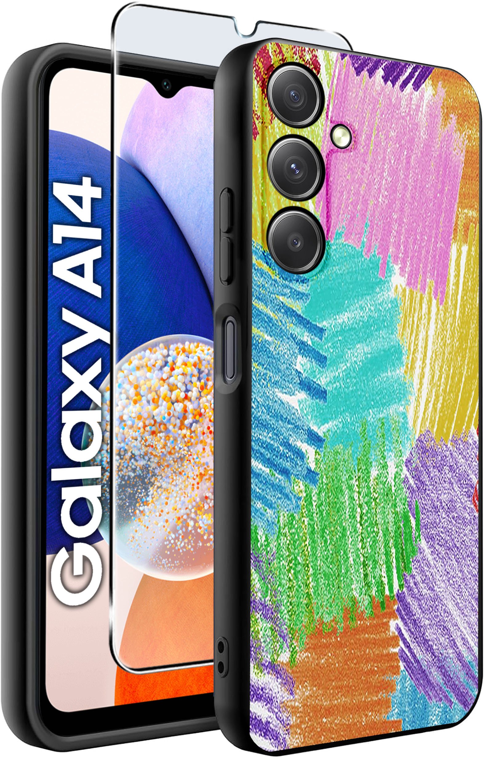 ETUI do Samsung A14 5G WZORY | SILIKONOWE MATT CASE + SZKŁO HARTOWANE 9H