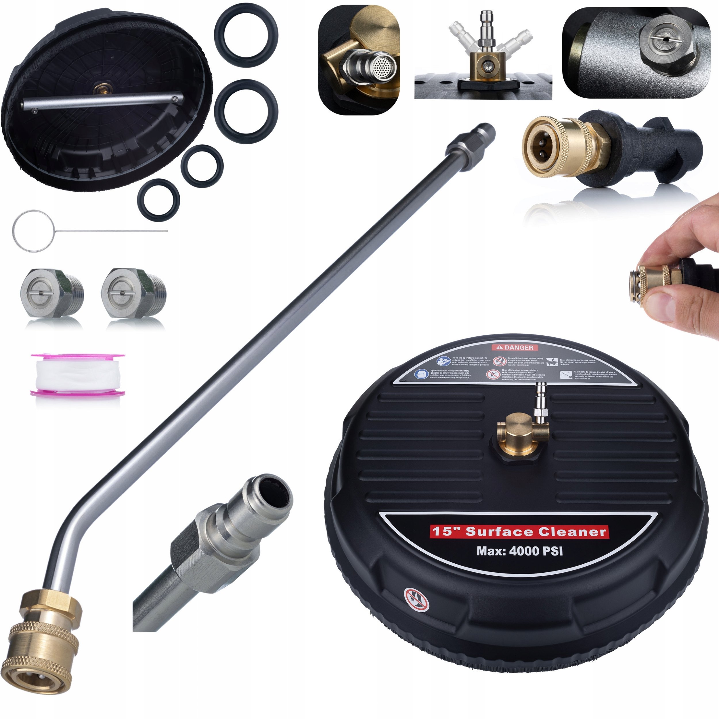 JetLine T-Racer MaxSet 15" + Lanca 70cm 30 + Adapter Bayonet | Zestaw do myjki Krcher K2K7 | Czyszczenie kostki, tarasów i elewacji | Obrotowa szczotk