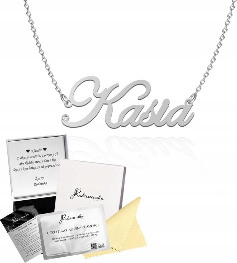 Radziszewska Jewellery Naszyjnik Srebrny z imieniem KASIA Łańcuszek SREBRO 925 Prezent Dedykacja