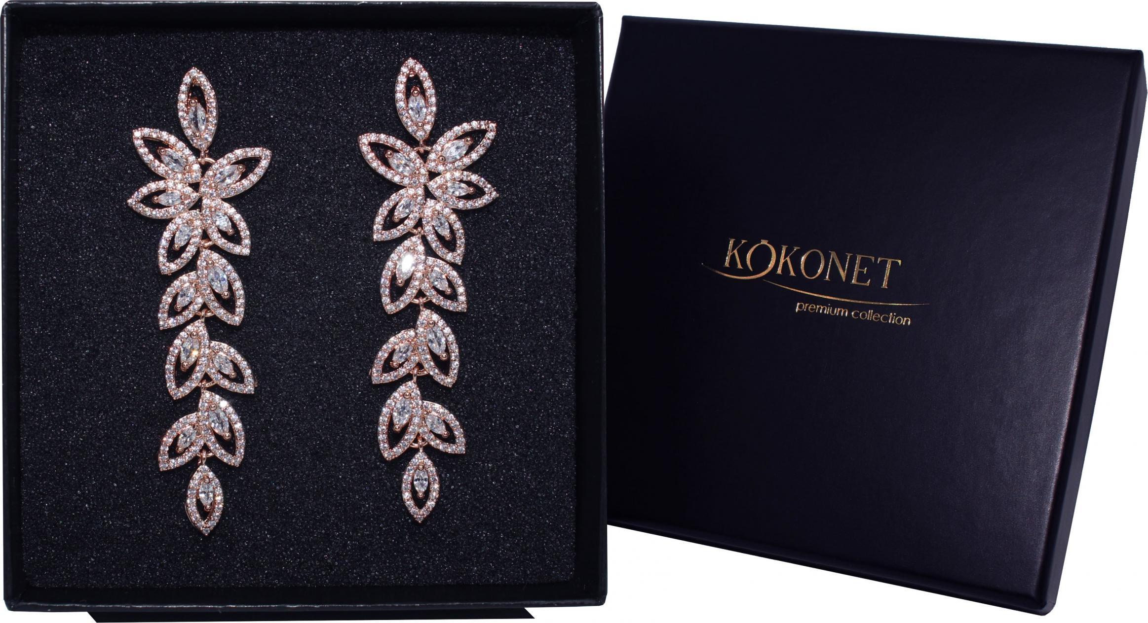 KOKONET KOLCZYKI długie piękne ŚLUBNE ROSE różowe złoto