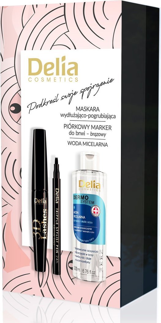 Delia Zestaw makeup 3 woda micelarna + mascara + marker do brwi