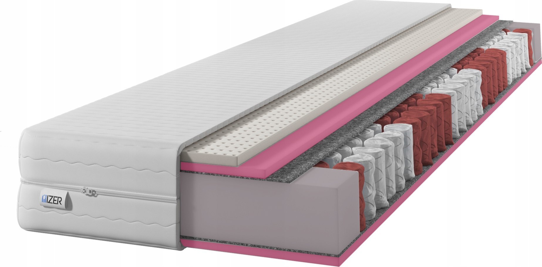 Materac sprężynowy HR GOLD + Lateks 70x200 23cm | LATEX | Dwustronny H2/H3 | 7 stref | Rdzeń ze sprężyn kieszeniowych | Pikowany pokrowiec