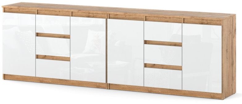 Komoda 240cm Duża Pojemna Szafka Nowoczesna Do Salonu Wotan Biały Połysk