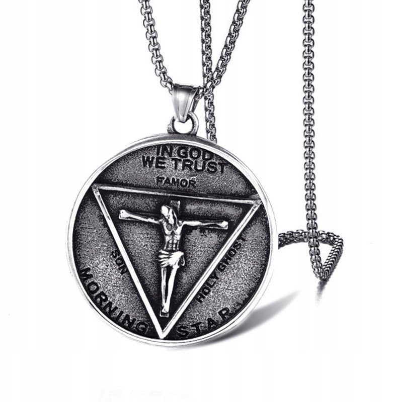 NASZYJNIK Srebrny Łańcuszek IN GOD WE TRUST 323