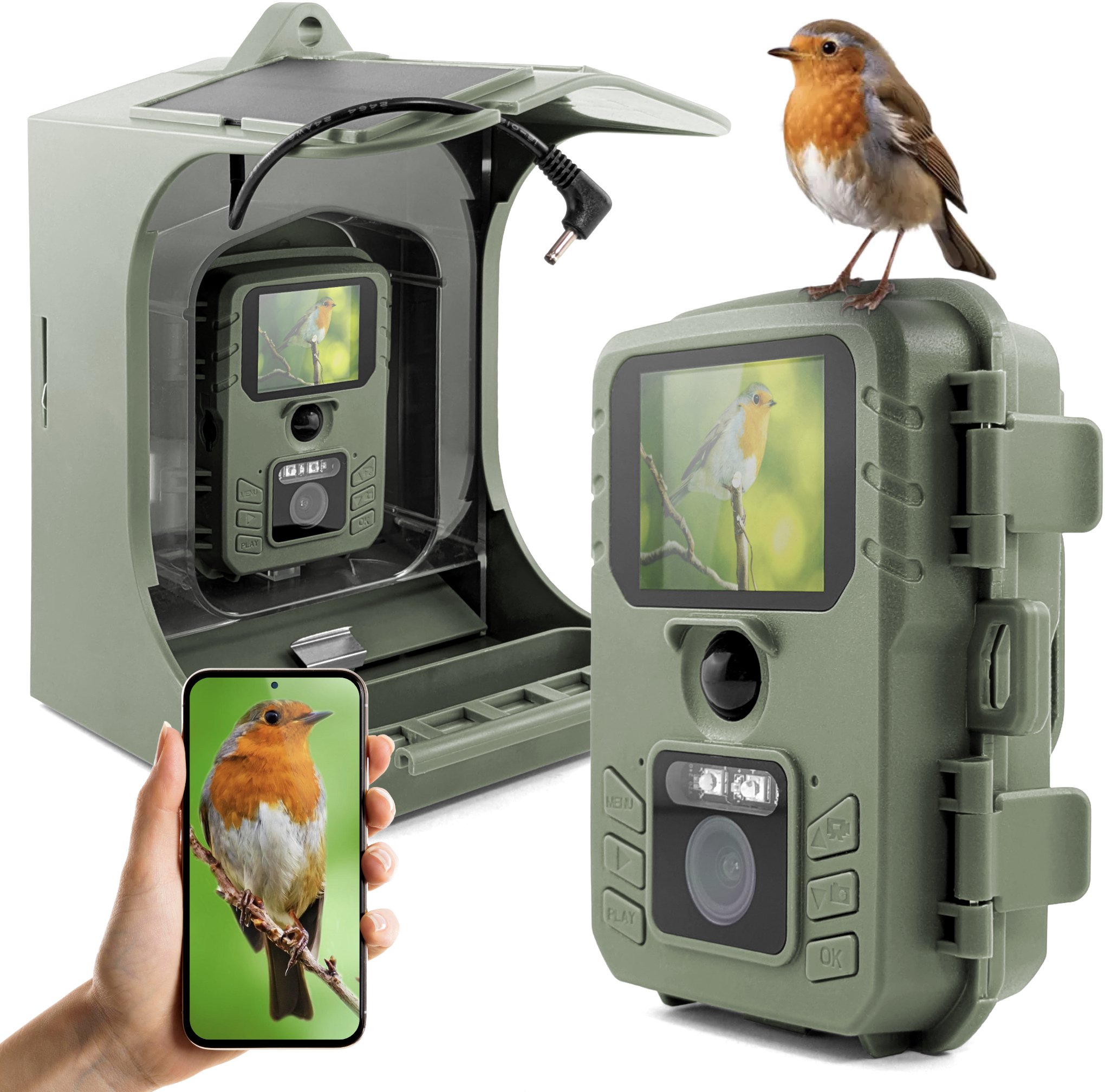 Karmnik Dla Ptaków z Kamerą WiFi Fotopułapka Solarna PIR Aplikacja Edukacja