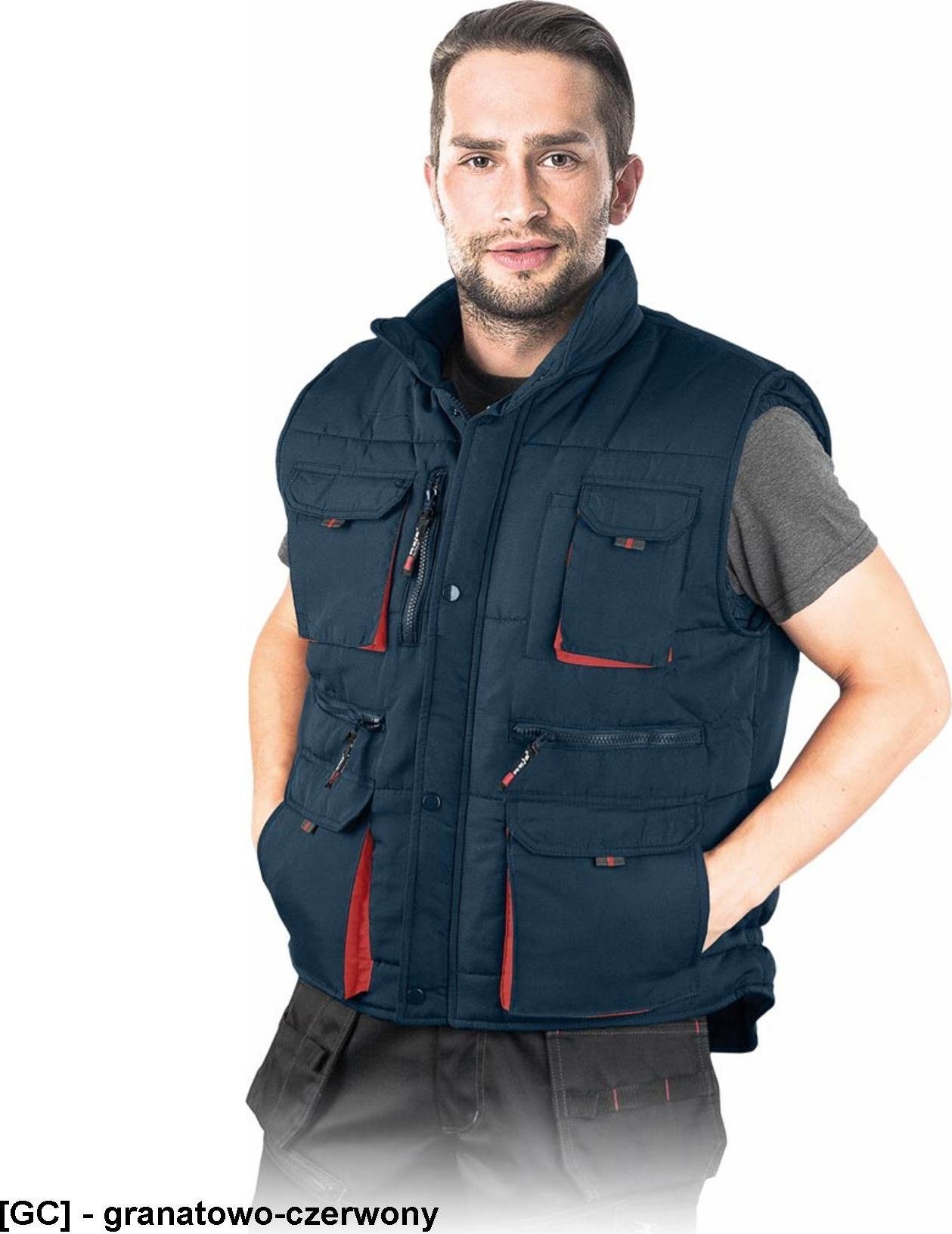 R.E.I.S. KORMORAN2 - bezrękawnik ocieplany z dużą ilością kieszeni - granatowo-czerwony L