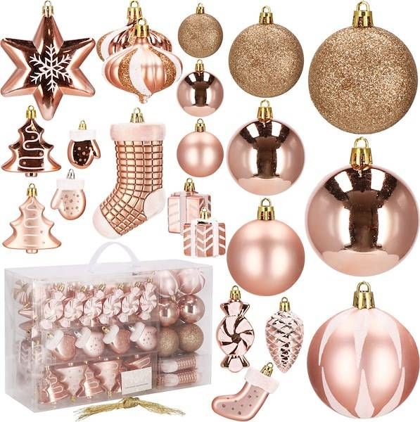 Springos Bombki choinkowe 77 szt. rose gold zestaw choinkowy UNIWERSALNY