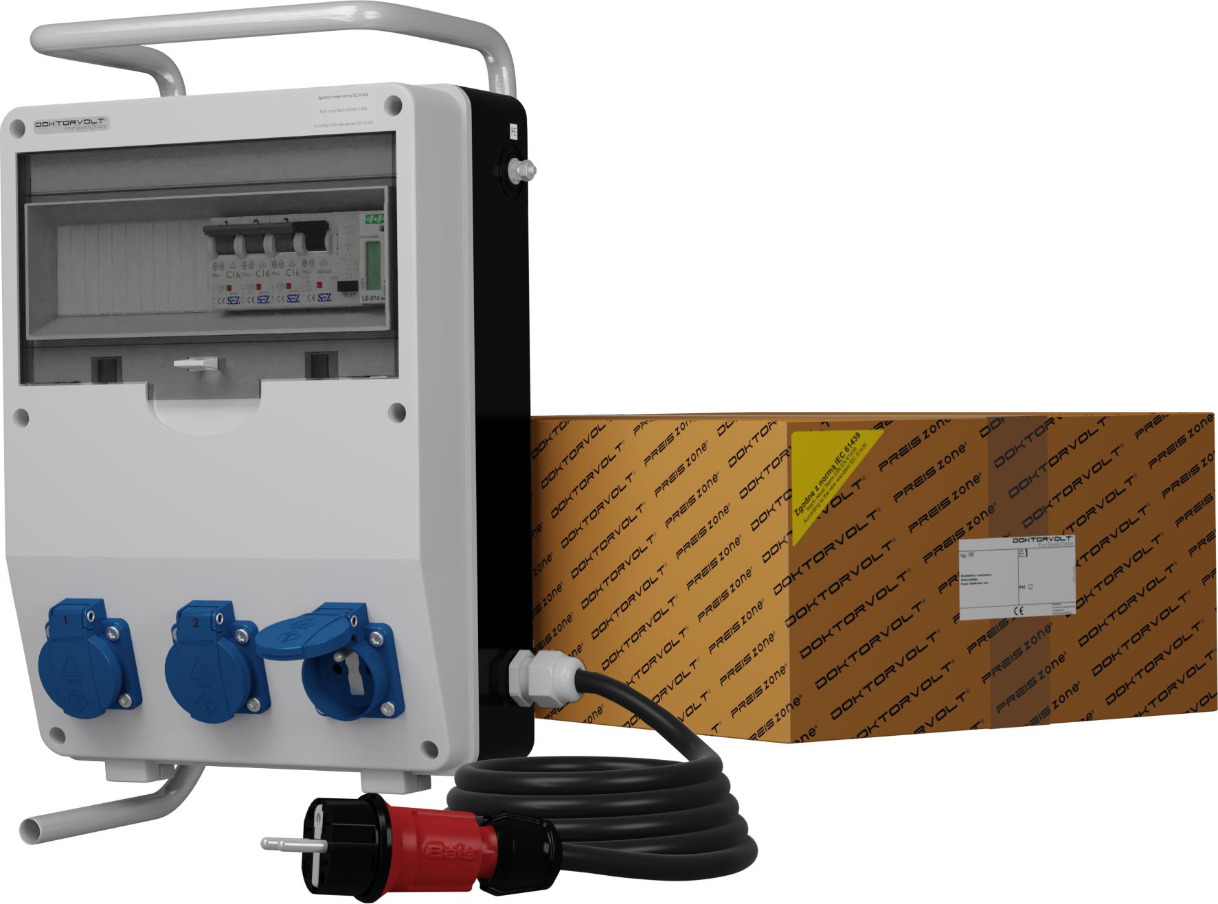 Doktorvolt Rozdzielnica budowlana na stojaku z kabelem i licznikiem zużycia energii TD-S/FI SKH 3x230V Doktorvolt 0472