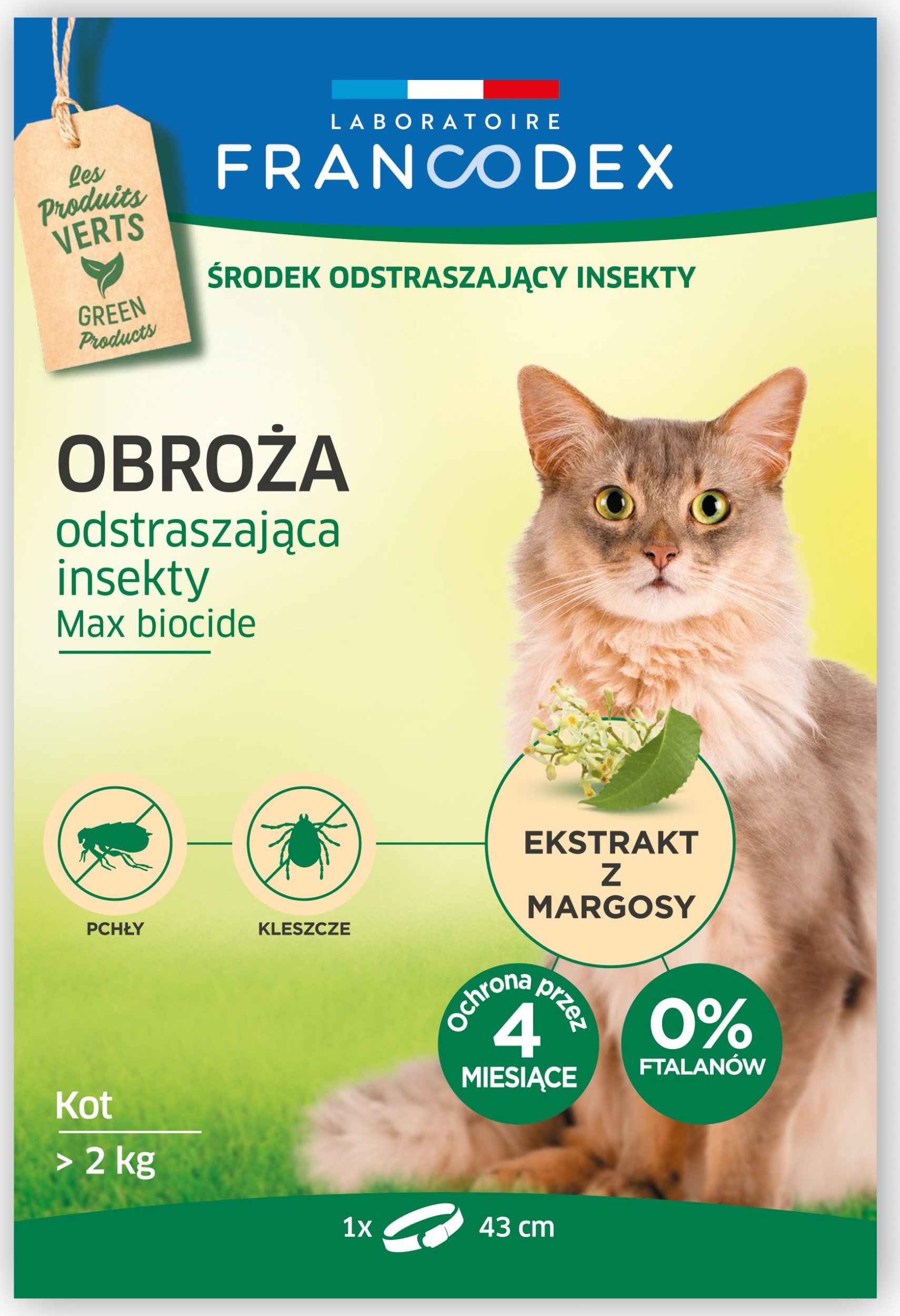 Francodex FRANCODEX Obroża dla kotów powyżej 2 kg odstraszająca insekty - 4 miesiące ochrony, 43 cm