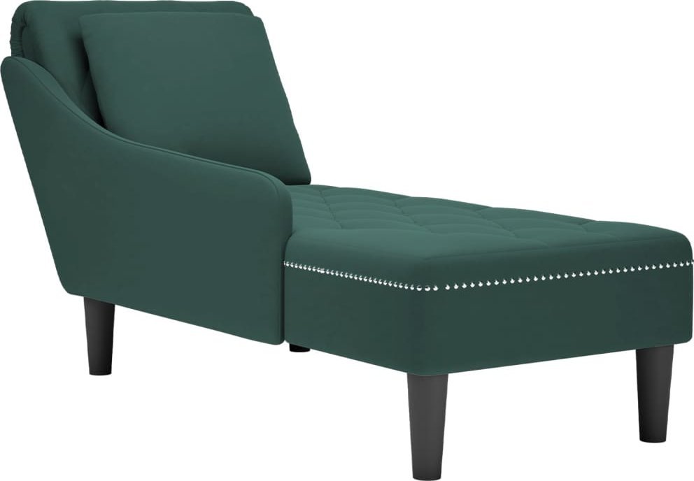 vidaXL Szezlong z poduszką, ciemnozielony, aksamitny