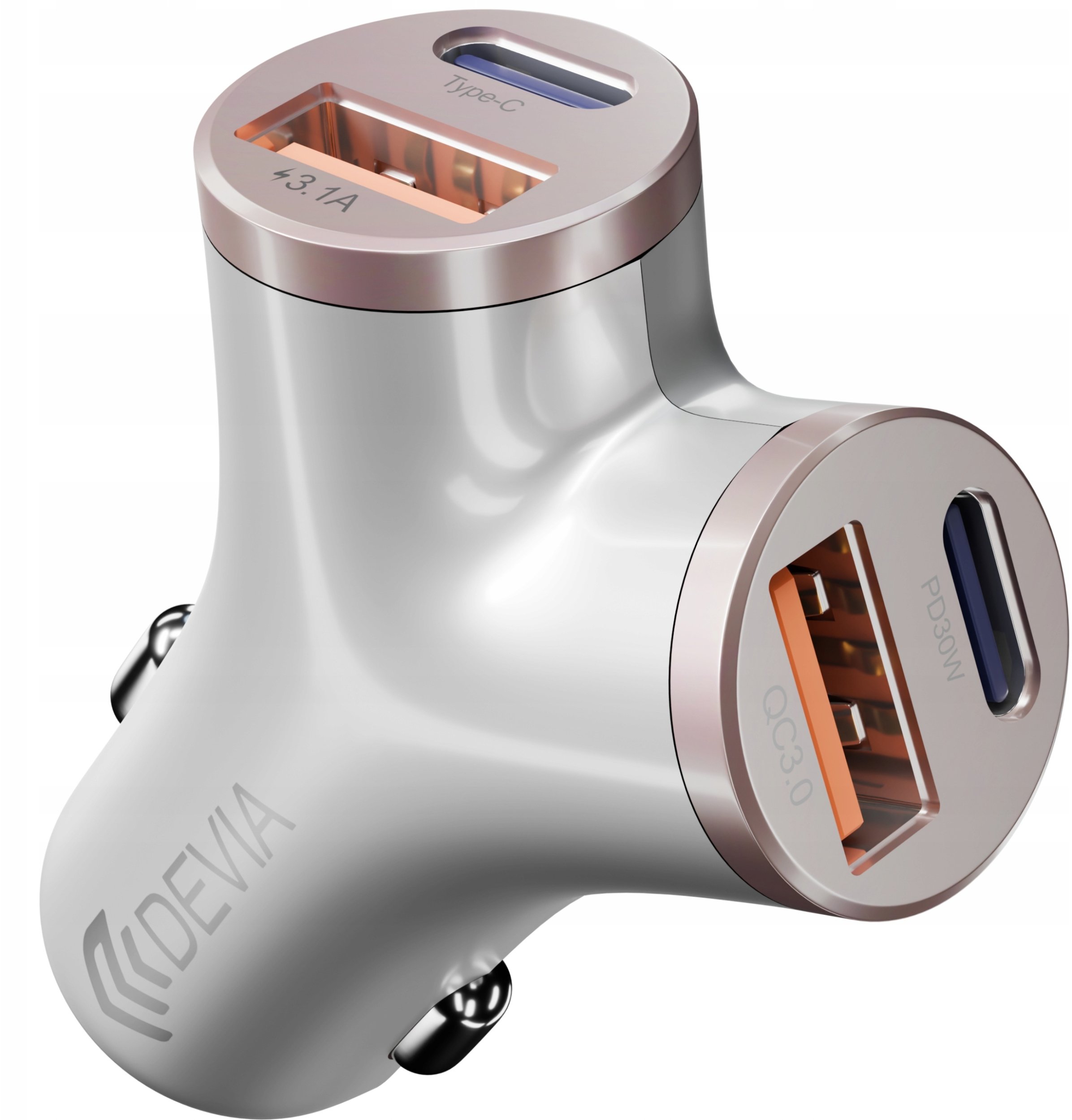 Devia ładowarka samochodowa Smart PD 48W 2x USB 2x USB-C srebrna