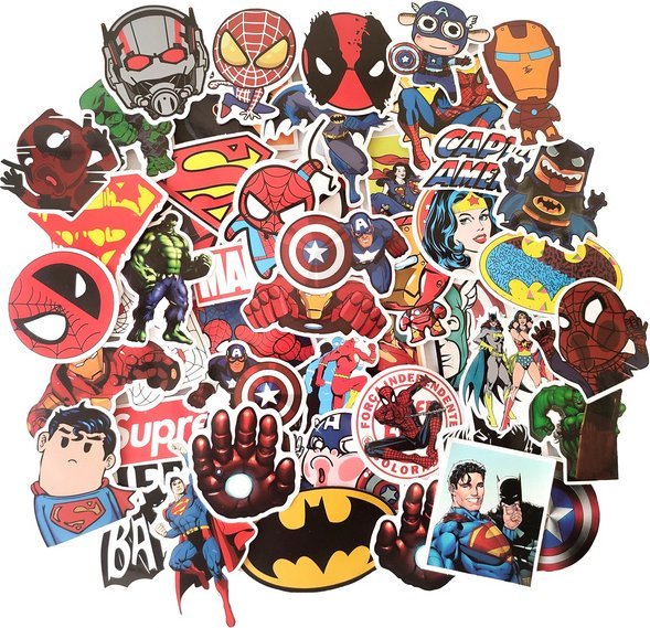 PRC DUŻY ZESTAW NAKLEJKI AVENGERS SPIDERMAN BATMAN HULK 50 SZT